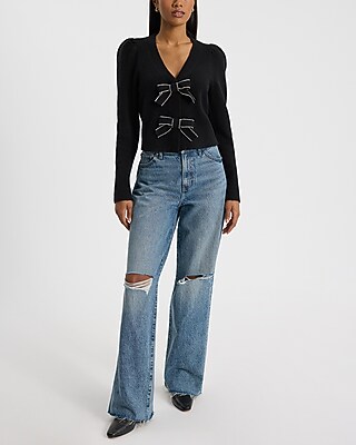 Embellished Bow V-Neck Cardigan - image 5