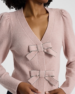 Embellished Bow V-Neck Cardigan