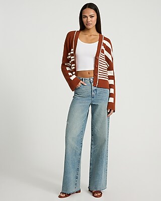 Relaxed Striped V-Neck Cardigan - thumbnail 9