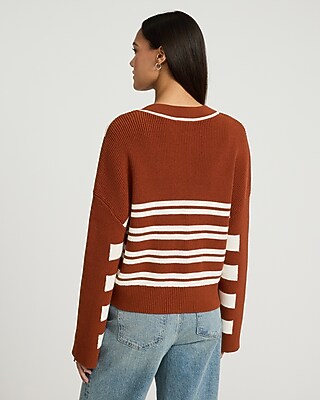 Relaxed Striped V-Neck Cardigan - thumbnail 10