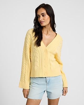 Relaxed V-Neck Cable Knit Cardigan - image 3