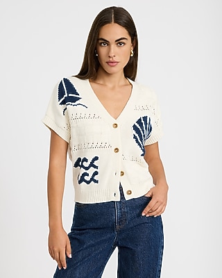 Nautical V-Neck Dolman Sleeve Cardigan