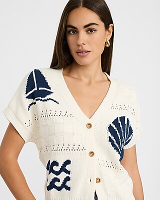 Nautical V-Neck Dolman Sleeve Cardigan