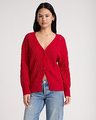 Relaxed V-Neck Cable Knit Cardigan