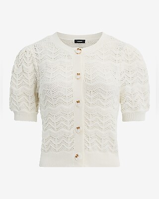 Pointelle Crochet Short Sleeve Cardigan