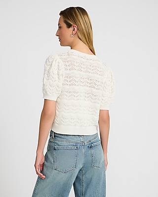 Pointelle Crochet Short Sleeve Cardigan