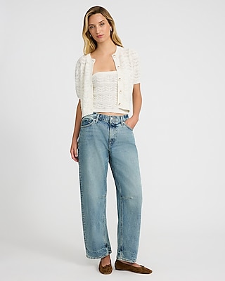 Pointelle Crochet Short Sleeve Cardigan