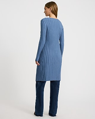 Lightweight Ribbed Tie Front Long Cardigan