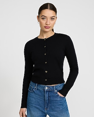 Crew Neck Button Front Cropped Cardigan | Express