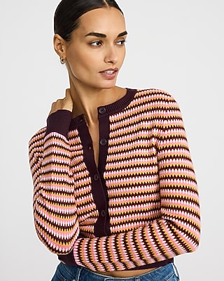 Airy Soft Multi Striped Crew Neck Cardigan