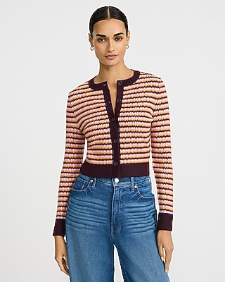 Airy Soft Multi Striped Crew Neck Cardigan