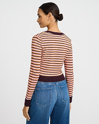 Airy Soft Multi Striped Crew Neck Cardigan