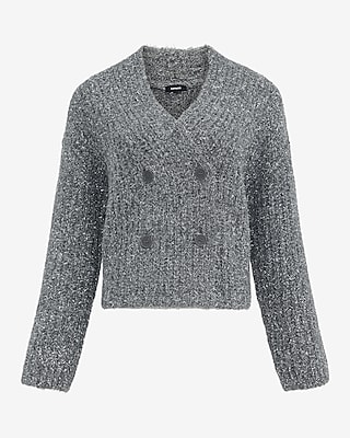 Metallic Brushed Double Breasted Cardigan