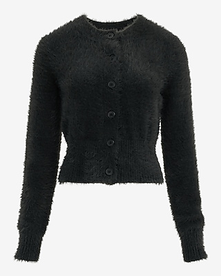 Fuzzy Brushed Crew Neck Cardigan