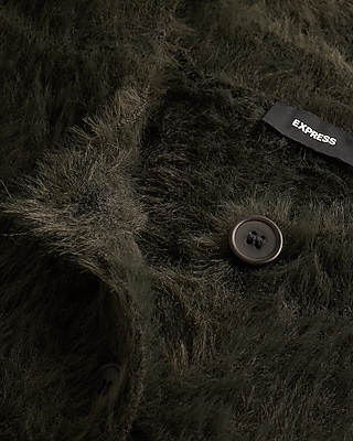 Fuzzy Brushed Crew Neck Cardigan