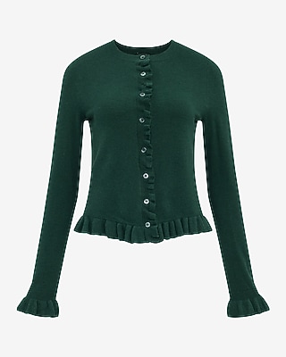 Crew Neck Ruffle Cardigan | Express