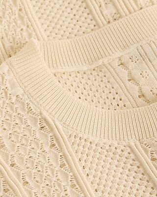 Pointelle Crew Neck Long Sleeve Cardigan