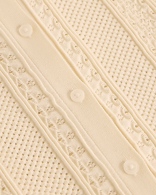 Pointelle Crew Neck Long Sleeve Cardigan