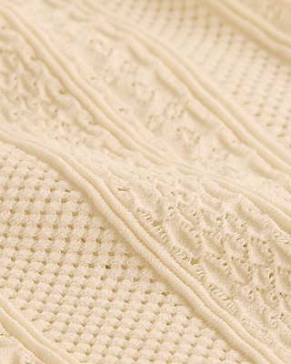 Pointelle Crew Neck Long Sleeve Cardigan