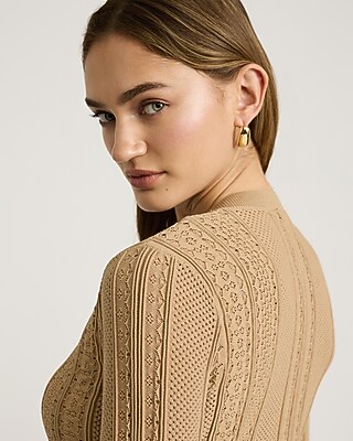 Pointelle Crew Neck Long Sleeve Cardigan in Ivory - image 2