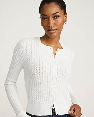Airy Soft Cable Knit Crew Neck Cardigan | Express