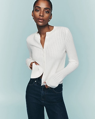 Airy Soft Cable Knit Crew Neck Cardigan