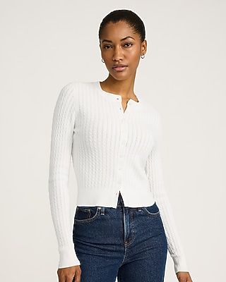 Airy Soft Cable Knit Crew Neck Cardigan