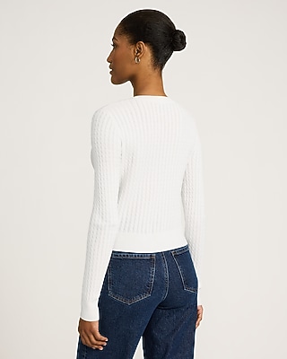 Airy Soft Cable Knit Crew Neck Cardigan