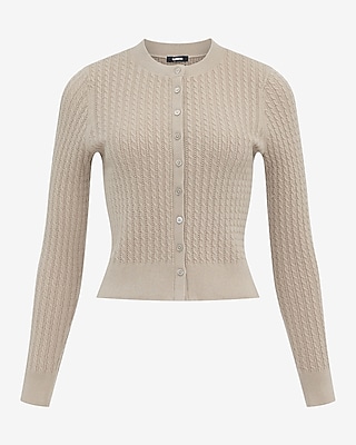 Airy Soft Cable Knit Crew Neck Cardigan