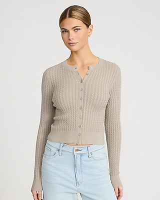 Airy Soft Cable Knit Crew Neck Cardigan