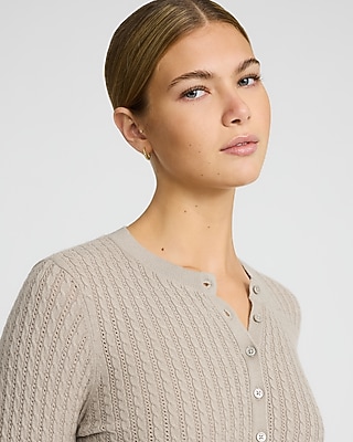 Airy Soft Cable Knit Crew Neck Cardigan