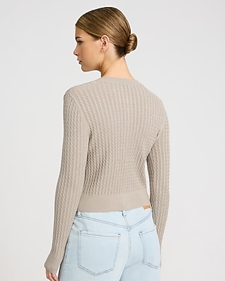 Airy Soft Cable Knit Crew Neck Cardigan