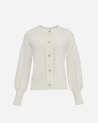 Cotton Crew Neck Pom Cardigan