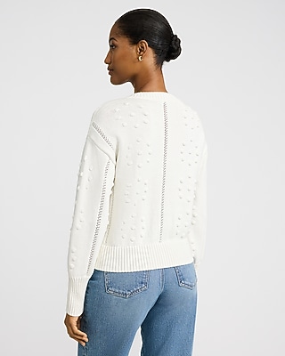 Cotton Crew Neck Pom Cardigan