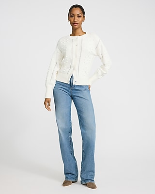 Cotton Crew Neck Pom Cardigan