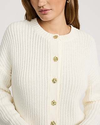 Chunky Crew Neck Novelty Button Cardigan