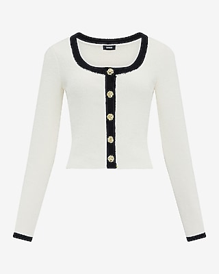 Tipped Novelty Button Sweater Lady Jacket