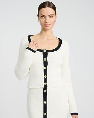 Tipped Novelty Button Sweater Lady Jacket