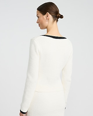 Tipped Novelty Button Sweater Lady Jacket