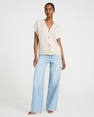 Relaxed V-Neck Dolman Sleeve Sweater Vest
