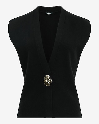 Gold Button V-Neck Sweater Vest