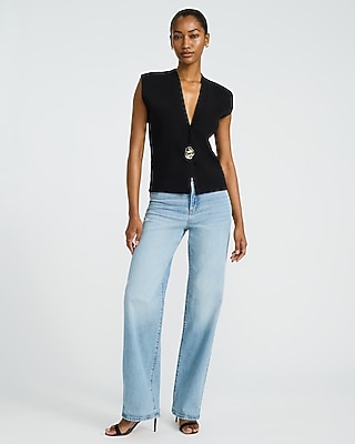 Gold Button V-Neck Sweater Vest