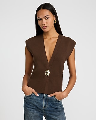 Gold Button V-Neck Sweater Vest