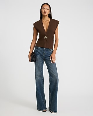 Gold Button V-Neck Sweater Vest