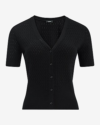 Fitted V-Neck Short Sleeve Button Front Cardigan