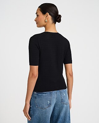 Fitted V-Neck Short Sleeve Button Front Cardigan