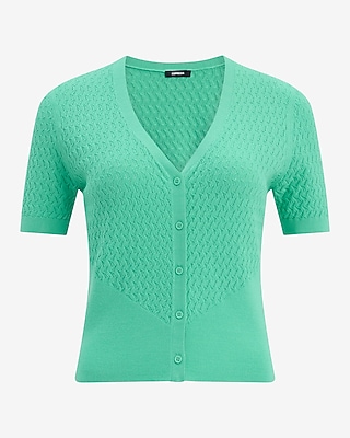 Fitted V-Neck Short Sleeve Button Front Cardigan