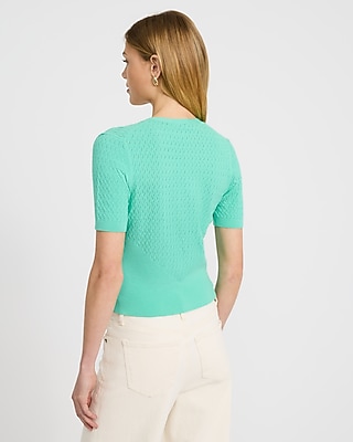 Fitted V-Neck Short Sleeve Button Front Cardigan