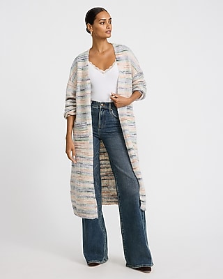 Wool-Blend Fuzzy Striped Midi Cardigan