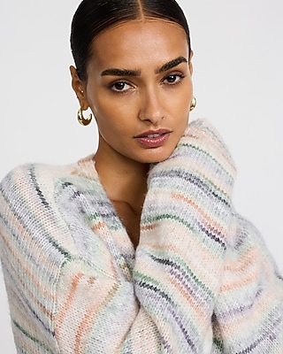 Wool-Blend Fuzzy Striped Midi Cardigan